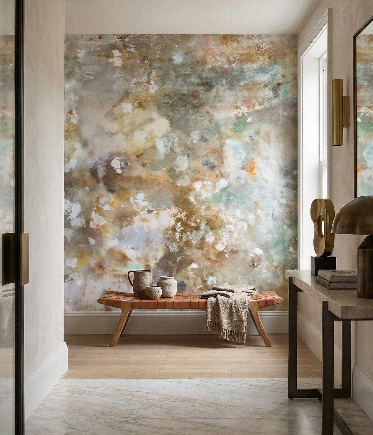 Large-scale mural wallcovering in an interior space